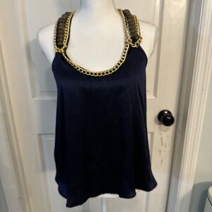 Ella Luna Navy Silk Chunky "jewelry" Gold Accents Designer Top Womens Size S /M?